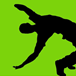 Graphik einer tanzenden Figur in schwarz auf grünem Hintergrund